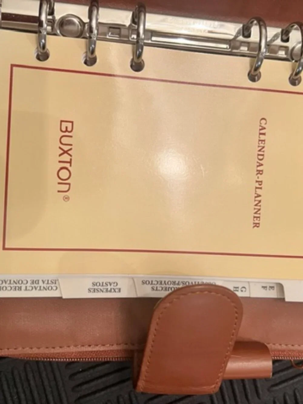Vintage Buxton 6 Ring Binder Agenda Day Planner British Tan Leather Pgs Included